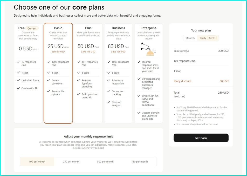 Typeform core plan